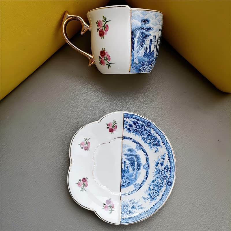 Ceramic Coffee Cup Saucer Gift Box Chinese Style Creative Color Matching Teacup Set Blue and White Porcelain Handle Mug Water