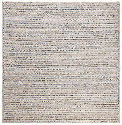 SAFAVIEH Cape Cod Collection Area Rug - 5' Square, Natural & Blue, Handmade Flat Weave Jute, Ideal for High Traffic Areas in Living Room, Bedroom (CAP250A) - size: 5' x 5' (Square)