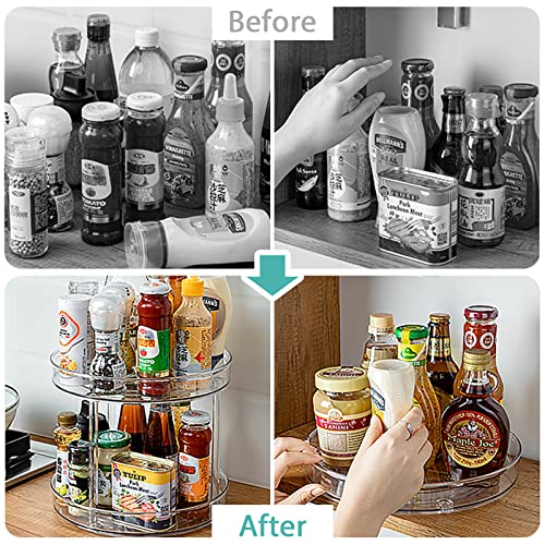 URALFA 2 Tier Lazy Susan Turntable, 9 Inch Clear Organizer for Cabinet | Acrylic Rotating Spinning Storage Rack, Plastic Multi-layer Shelf for Spice Rack, Fridge, Bathroom, Pantry - size: 9 Inch / 2 Tier / 1 Pack