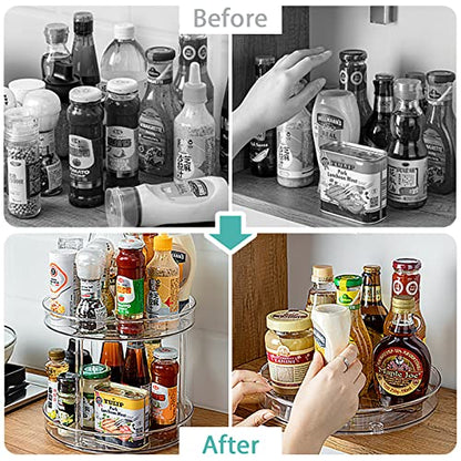 URALFA 2 Tier Lazy Susan Turntable, 9 Inch Clear Organizer for Cabinet | Acrylic Rotating Spinning Storage Rack, Plastic Multi-layer Shelf for Spice Rack, Fridge, Bathroom, Pantry - size: 9 Inch / 2 Tier / 1 Pack