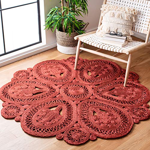 SAFAVIEH Area Rug 3' Round - Natural Fiber Collection - Rust, Handmade Jute, Decorative Boho Floral Design (NF360P) - color: Rust, size: 3' (Round)