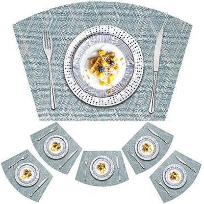 Round Table Placemats Set of 6,Woven Vinyl Wedge Placemats Heat Resistant Table Mats Wipe Clean (Light Blue) - color: Wedge:blue