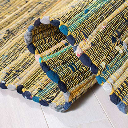 SAFAVIEH Rag Rug Collection Accent Rug - 2' x 3', Yellow & Multi, Handmade Boho Stripe Cotton, Ideal for High Traffic Areas in Entryway, Living Room, Bedroom (RAR127H)