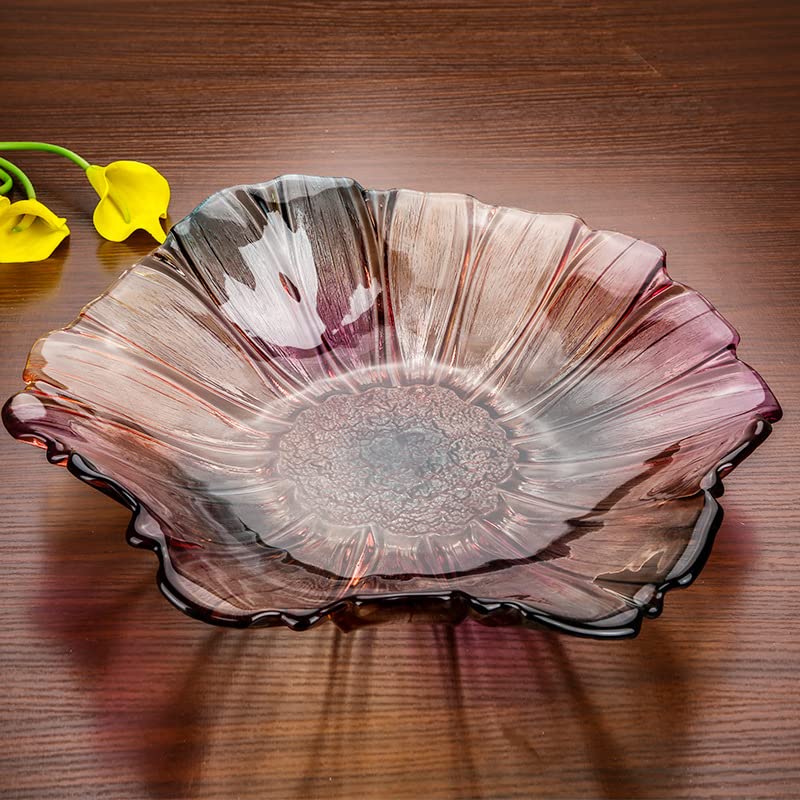 11.5-inch Crystal Glass Colorful Fruit Bowl Dessert Cake Candy Snack Plate,Art Sunflower-shaped,Large Size,Cool Design