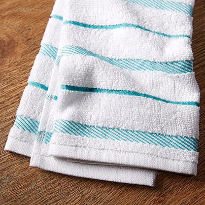KitchenAid Albany Kitchen Towel 4-Pack Set, Aqua/White, 16"x26" - color: Aqua, size: 16"x26"