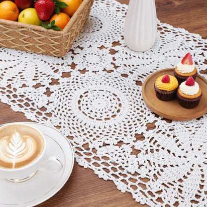 kilofly Handmade Crochet Cotton Rectangular Table Runner, 15 x 43 inch, White - color: White, size: 15 x 43 Inch