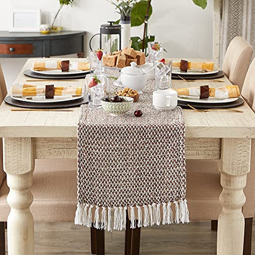 DII Woven Basics Collection 100% Cotton Knit Table Runner, 15x108, Bark Brown - color: Bark Brown, size: 15x108"