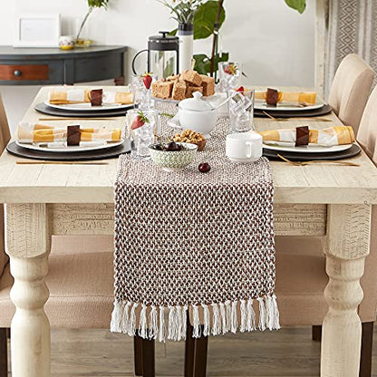 DII Woven Basics Collection 100% Cotton Knit Table Runner, 15x108, Bark Brown - color: Bark Brown, size: 15x108"