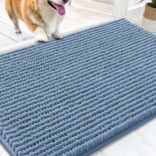 OLANLY Dog Door Mat for Muddy Paws 30x20, Extra Absorbent Chenille Mud Mat | Airy Blue, Absorbs Moisture and Dirt, Non-Slip Machine Washable Doormat, Quick-Drying Indoor Entryway Floor Mat for Dogs - color: Airy Blue, size: 30" X 20"
