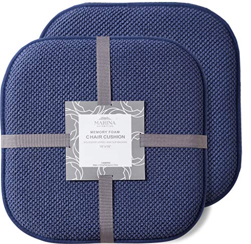 Marina Decoration Premium Thick Comfortable Cushion Memory Foam Chair Pads Honeycomb Pattern Nonslip Rubber Back Seat Topper Rounded Square 16 x 16 Seats Cover for Kitchen Chairs, 2 Pack Navy Blue - color: Navy Blue, size: 2 Pieces Pack
