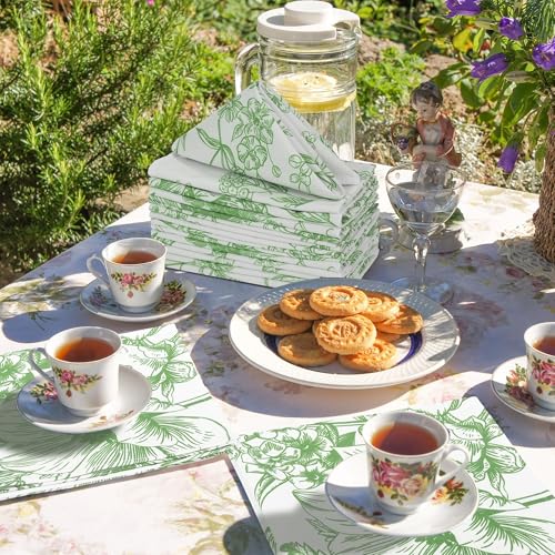 Kochorie 24 Pieces Green Floral Cloth Napkins, 18 x 18 Inch Reusable Soft Fabric Napkins, Washable Flower Dinner Cocktail Napkin for Spring Summer Tea Party Holiday Home Kitchen Wedding Restaurant - color: Green
