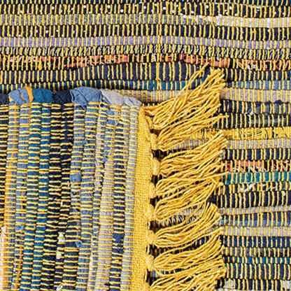 SAFAVIEH Rag Rug Collection Accent Rug - 2' x 3', Yellow & Multi, Handmade Boho Stripe Cotton, Ideal for High Traffic Areas in Entryway, Living Room, Bedroom (RAR127H)