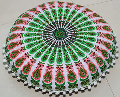 Large Round seat Floor Cushion Chair Ottoman Cover Pouf Pillow Meditation Floor Cushions for Adults Seating pouffe Ottoman Throw Covers Craft Room Furniture Sitting Cover 22 Inches Green White - color: Green White