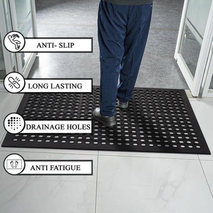 A1 Home Collections Anti Fatigue Mat, 0.6" Thick Heavy Duty Rubber Floor Mat with Drainage Holes - Non-Slip Kitchen, Bar & Restaurant Mat, 32x47 in (3 Pack) - size: 3 Pack - 47"L x 32"W x 0.6"Th
