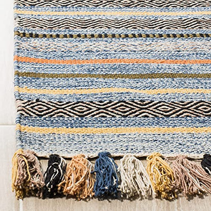 SAFAVIEH Montauk Collection Accent Rug - 2'6" x 4', Blue & Multi, Handmade Boho Stripe Fringe Cotton, Ideal for High Traffic Areas in Entryway, Living Room, Bedroom (MTK901C) - color: Blue/Multi, size: 2'6" x 4' (Rectangular)