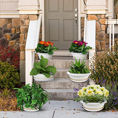 Hanging Planters, 5 Pcs 11" Hanging Pots, White Hanging Flower Pots, Hanging Plant Pots Baskets for Plants with Drainage Trays, Hanging Chains and Ceiling Hooks, Come with Free Garden Tools Set