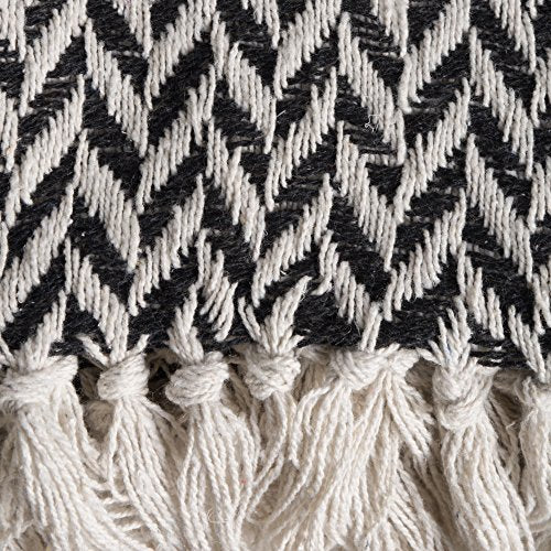 DII Modern Zig Zag Throw Blanket Woven Cotton, Hand-Knotted 2.5" Fringe, 50x60, Black - color: Black, size: 50x60"