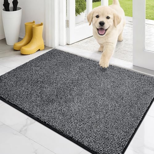 PURRUGS Dirt Trapping Indoor Door Mat, 24" x 35.5", Heathered Charcoal | Machine Washable, Non-Slip, Waterproof TPR Backing, Super Absorbent, Low Profile, Entryway Rug for Muddy Paws and Shoes - color: Heathered Charcoal, size: 24" X 35.5" (Rectangular)