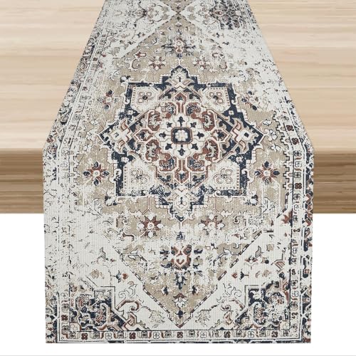 Bohemia Table Runner, Retro Traditional Textured Grey Geometric Pattern Farmhouse Boho Table Runner for Kitchen Dinning Table Decor Home Party Holiday, 13x36 Inch - color: Bohemia-4, size: 13"W x 36"L