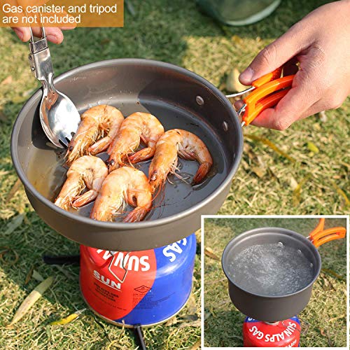 REDCAMP 6/10/11/12/14/15/19 PCS Camping Cookware Mess Kit Camping Gear Campfire Utensils Lightweight Stackable Pot Pan Bowls Soup Spoon with Storage Bag for Camping, Backpacking, Outdoor Cooking - style: Orange,10 Pcs