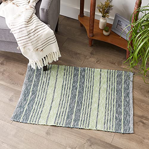 DII Woven Rag Rug Collection Recycled Yarn Variegated Rustic Stripe, 2x3', Hunter Green - color: Hunter Green