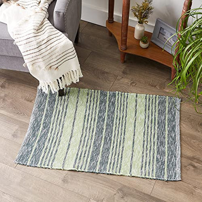 DII Woven Rag Rug Collection Recycled Yarn Variegated Rustic Stripe, 2x3', Hunter Green - color: Hunter Green