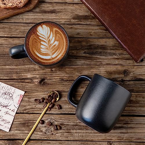 AmorArc 14oz Coffee Mugs Set of 6, Ceramic Coffee Mugs with Large Handle & Wavy Rim for Latte/Hot Cocoa/Tea, Stylish Coffee Mugs for Men Women. Oven,Dishwasher&Microwave Safe, Matte Black - color: Matte Black