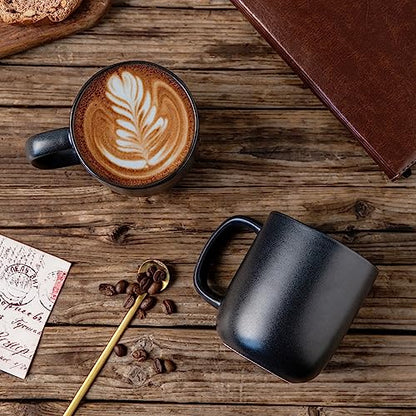 AmorArc 14oz Coffee Mugs Set of 6, Ceramic Coffee Mugs with Large Handle & Wavy Rim for Latte/Hot Cocoa/Tea, Stylish Coffee Mugs for Men Women. Oven,Dishwasher&Microwave Safe, Matte Black - color: Matte Black