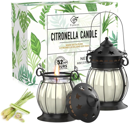 Citronella Candles Outdoor, 2 Pack Citronella Candle Lanterns with Lid | Natural Soy Wax Candles for Patio, Garden, Porch, Backyard, Camping & Summer Outdoor Decor, Gifts for Women - color: Citronella-Beige
