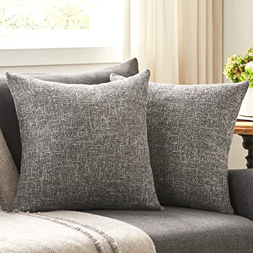 Anickal Set of 2 Dark Grey Pillow Covers 20x20 Inch Rustic Linen Square Decorative Throw Pillow Covers for Sofa Couch Farmhouse Home Decorations - color: Dark Grey, size: 20" x 20" (Pack of 2)