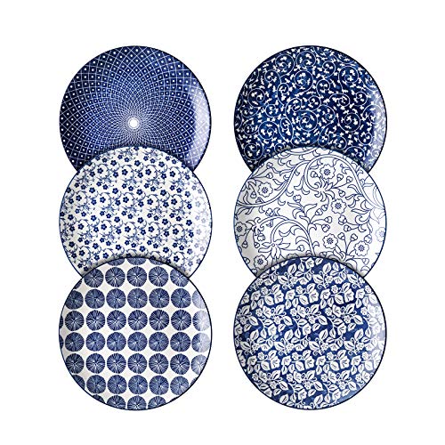 Selamica 10 inch Porcelain Dinner Plates, Large Size Ceramic Plates for Salad, Pancakes, Scratch Resistant, Microwave, Oven and Dishwasher Safe Plates Set of 6, Vintage Blue - color: Vintage Blue, size: 10 Inch