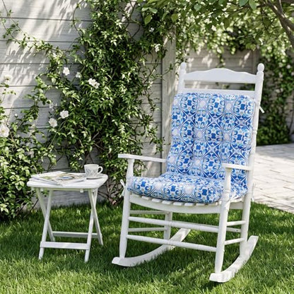 Hoteam 4 Set Outdoor Patio Chair Cushions 20 x 42 in Deep Seat Waterproof Patio Cushions Set for Furniture Replacement Removable Seat and Back (Mediterranean) - style: Mediterranean
