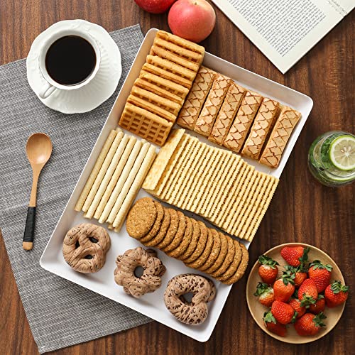 3 Pack, 16" x 11" Large White Serving Trays Set - Reusable Plastic Serving Platters for Cookie, Appetizer, Charcuterie, Snack, Dessert, Party Food Display - Stackable Kitchen CounterTop Tray, BPA Free - size: 3 Pack - 16" x 11"