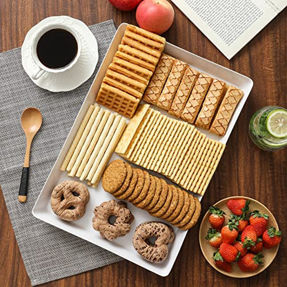 3 Pack, 16" x 11" Large White Serving Trays Set - Reusable Plastic Serving Platters for Cookie, Appetizer, Charcuterie, Snack, Dessert, Party Food Display - Stackable Kitchen CounterTop Tray, BPA Free - size: 3 Pack - 16" x 11"
