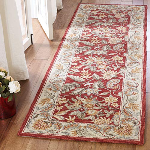 SAFAVIEH Chelsea Collection Runner Rug - 2'6" x 10', Red, Hand-Hooked French Country Wool, Ideal for High Traffic Areas in Living Room, Bedroom (HK141C) - color: Red, size: 2'6" x 10' (Runner)
