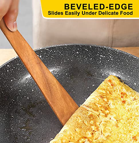 Wooden Spatula for Kitchen Utensil Spurtle Kitchen Tool Teak Wood Spatula | Non Toxic Cooking Utensil Flat Bamboo Spatula for Cooking Spoon Small Egg Flipper Spatulas Sourdough Stirrer Scraper - size: 1 Piece 10 Inches