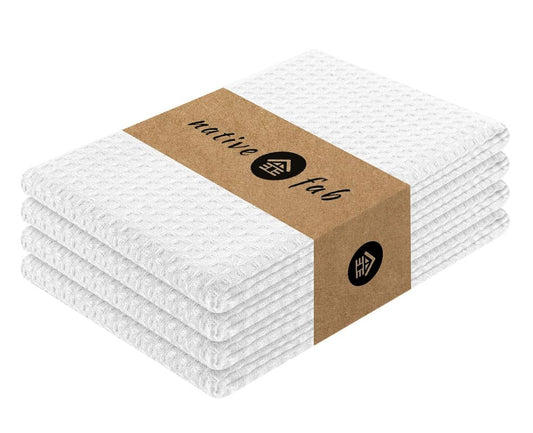 Native Fab Cotton Kitchen Towel with Hanging Loop 16x26 inches, 4-Pack, Waffle Weave Kitchen Towels for Cleaning Drying, Washcloths Soft & Absorbent Cloth Rags, Bar Towel, Dish Cloth, White - color: White, size: Set of 4