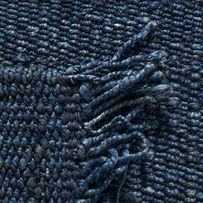 SAFAVIEH Natural Fiber Collection Runner Rug - 2'6" x 8', Navy, Handmade Boho Fringe Woven Jute, Ideal for High Traffic Areas in Living Room, Bedroom (NF368N) - color: Navy, size: 2'6" x 8' (Runner)