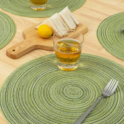 Winknowl Round Braided Placemats Set of 8 Washable Woven Heat Resistant Table Mats for Kitchen Dining Tables 15 inch Round Place Mats (Pea Green,8) - color: Pea Green, size: 8pcs