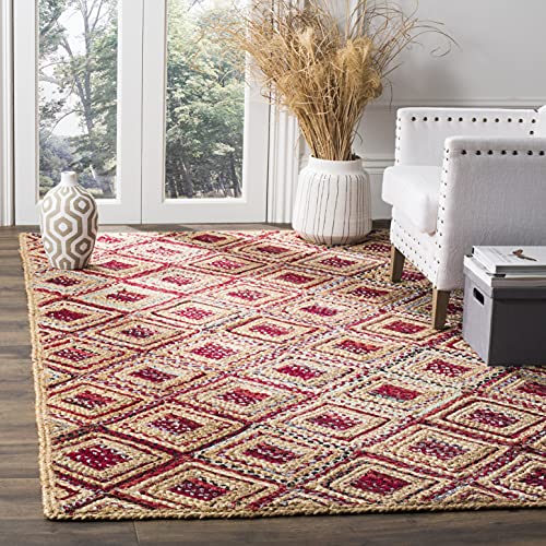 SAFAVIEH Cape Cod Collection Accent Rug - 3' x 5', Natural & Red, Handmade Flat Weave Diamond Braided Jute & Denim, Ideal for High Traffic Areas in Entryway, Living Room, Bedroom (CAP354B) - color: Natural/Red, size: 3' x 5' (Rectangular)