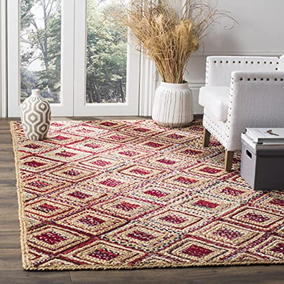 SAFAVIEH Cape Cod Collection Accent Rug - 3' x 5', Natural & Red, Handmade Flat Weave Diamond Braided Jute & Denim, Ideal for High Traffic Areas in Entryway, Living Room, Bedroom (CAP354B) - color: Natural/Red, size: 3' x 5' (Rectangular)