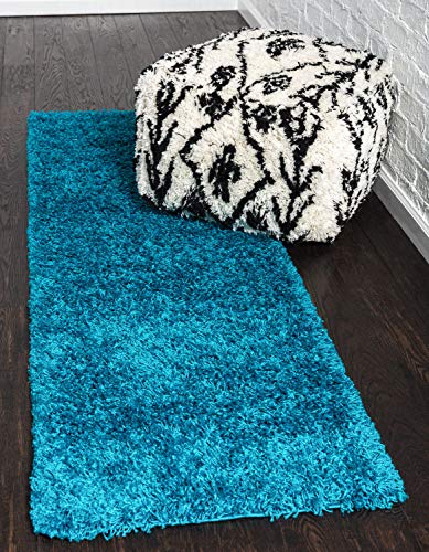 Unique Loom Solid Shag Collection Area Rug (2' 2" x 6' 5" Runner, Turquoise) - color: Turquoise, size: 2'2" x 6'5" (Rectangular)