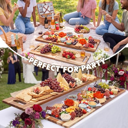 2 Pcs Large Charcuterie Board Foldable Acacia Wooden Charcuterie Board with Handle Serving Boards Tray Long Cutting Boards for Cheese Appetizers Party Travel (36 x 12 Inch, 30 x 12 Inch) - size: 36 x 12 Inch,30 x 12 Inch