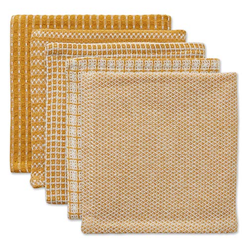 DII Everyday Kitchen Assorted Dishcloth Set of 5, 12x12, Honey Gold - color: Honey Gold