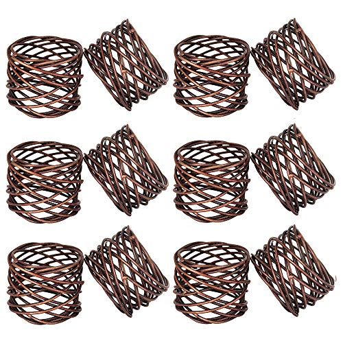 ITOS365 Handmade Copper Antique Round Mesh Napkin Rings Holder for Dinning Table Parties Everyday, Set of 12 - color: Bronze