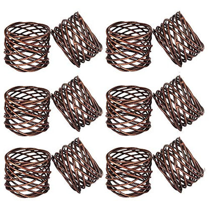 ITOS365 Handmade Copper Antique Round Mesh Napkin Rings Holder for Dinning Table Parties Everyday, Set of 12 - color: Bronze