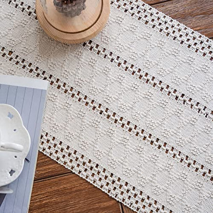 Macrame Table Runner Cream Beige Boho Table Runners with Tassels Hand Woven Cotton Table Runner Rustic Farmhouse Table Runners for Bohemian Kitchen Dining Table(12x71in) - size: 12"Wx71"L