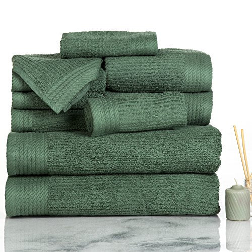 Lavish Home Ribbed 100% Cotton 10 Piece Towel Set - Green 27" x 54" - color: Green, size: 27" x 54"