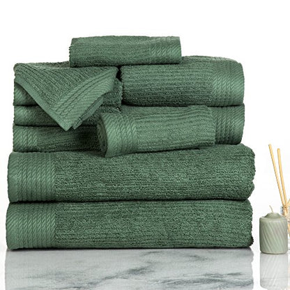 Lavish Home Ribbed 100% Cotton 10 Piece Towel Set - Green 27" x 54" - color: Green, size: 27" x 54"