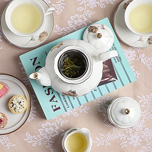 CHENP.HMC Porcelain Ceramic 22-Piece Tea Set, Teapot and Cup Set, 30.7 Ounces, for 6, Gift Sets, Tea or Coffee Lovers, Wedding, Birthday - color: Flower